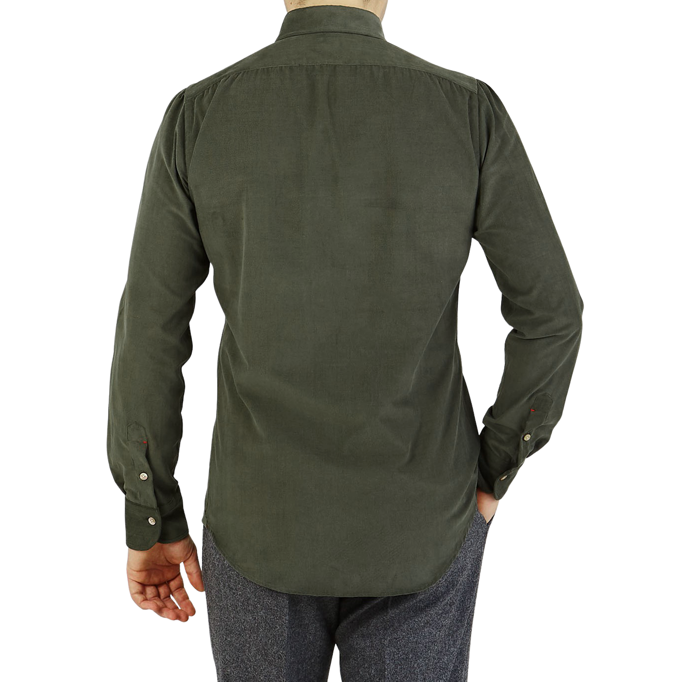 Mazzarelli Green Cotton Corduroy BD Regular Shirt Back