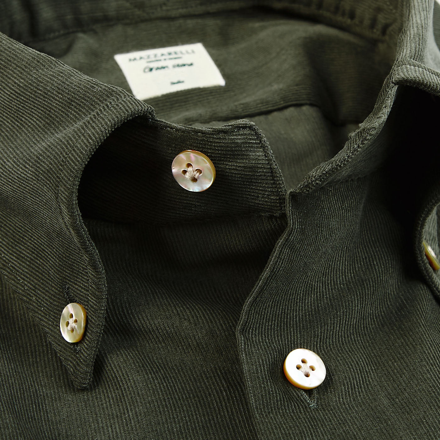 Mazzarelli Green Cotton Corduroy BD Regular Shirt Open