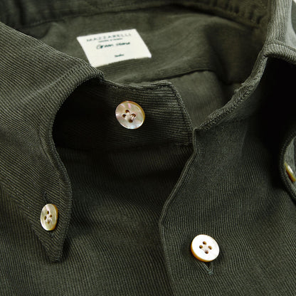 Mazzarelli Green Cotton Corduroy BD Regular Shirt Open