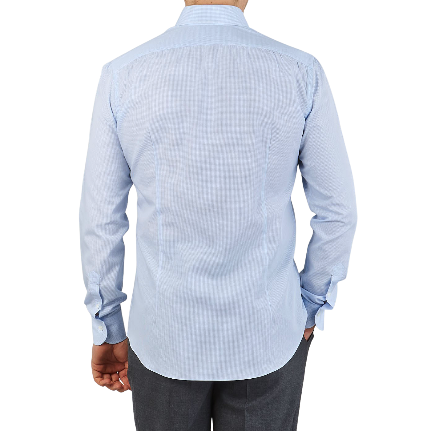 Mazzarelli Light Blue Checked Regular BD Shirt Back