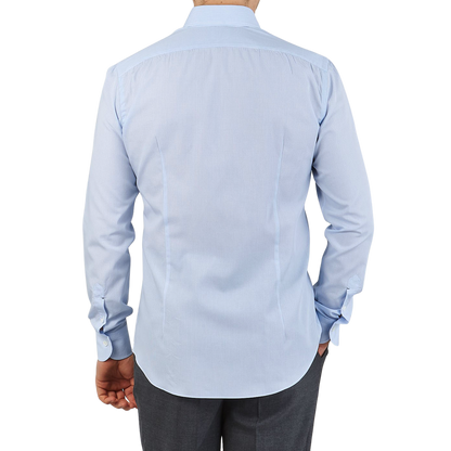 Mazzarelli Light Blue Checked Regular BD Shirt Back