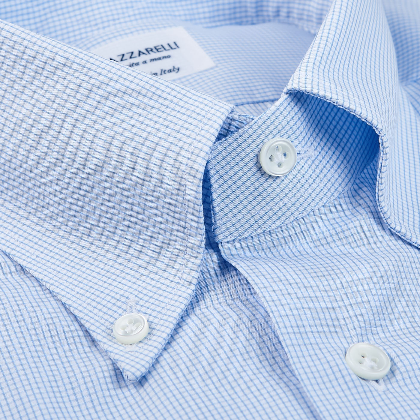 Mazzarelli Light Blue Checked Regular BD Shirt Collar