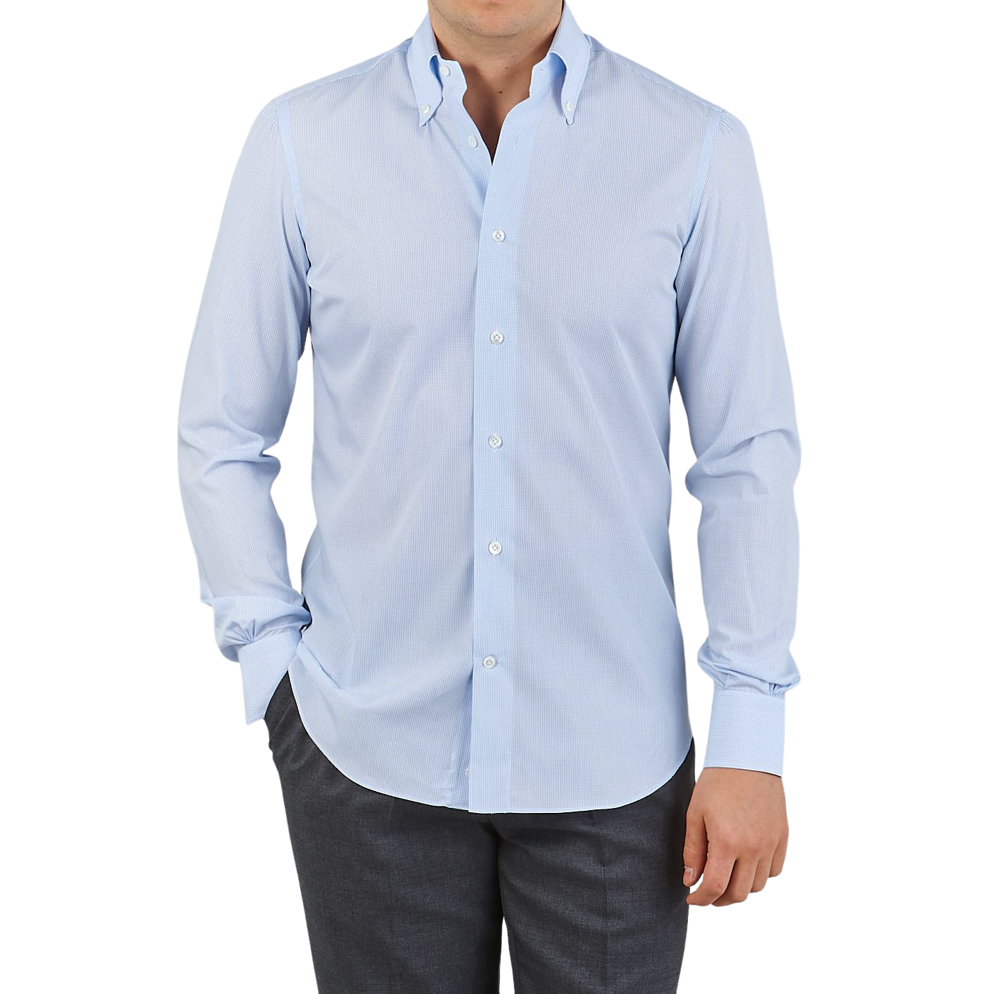 Mazzarelli Light Blue Checked Regular BD Shirt Front
