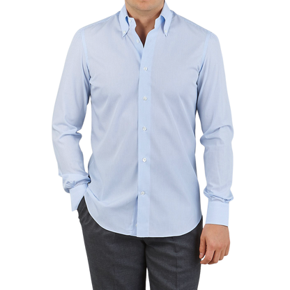 Mazzarelli Light Blue Checked Regular BD Shirt Front