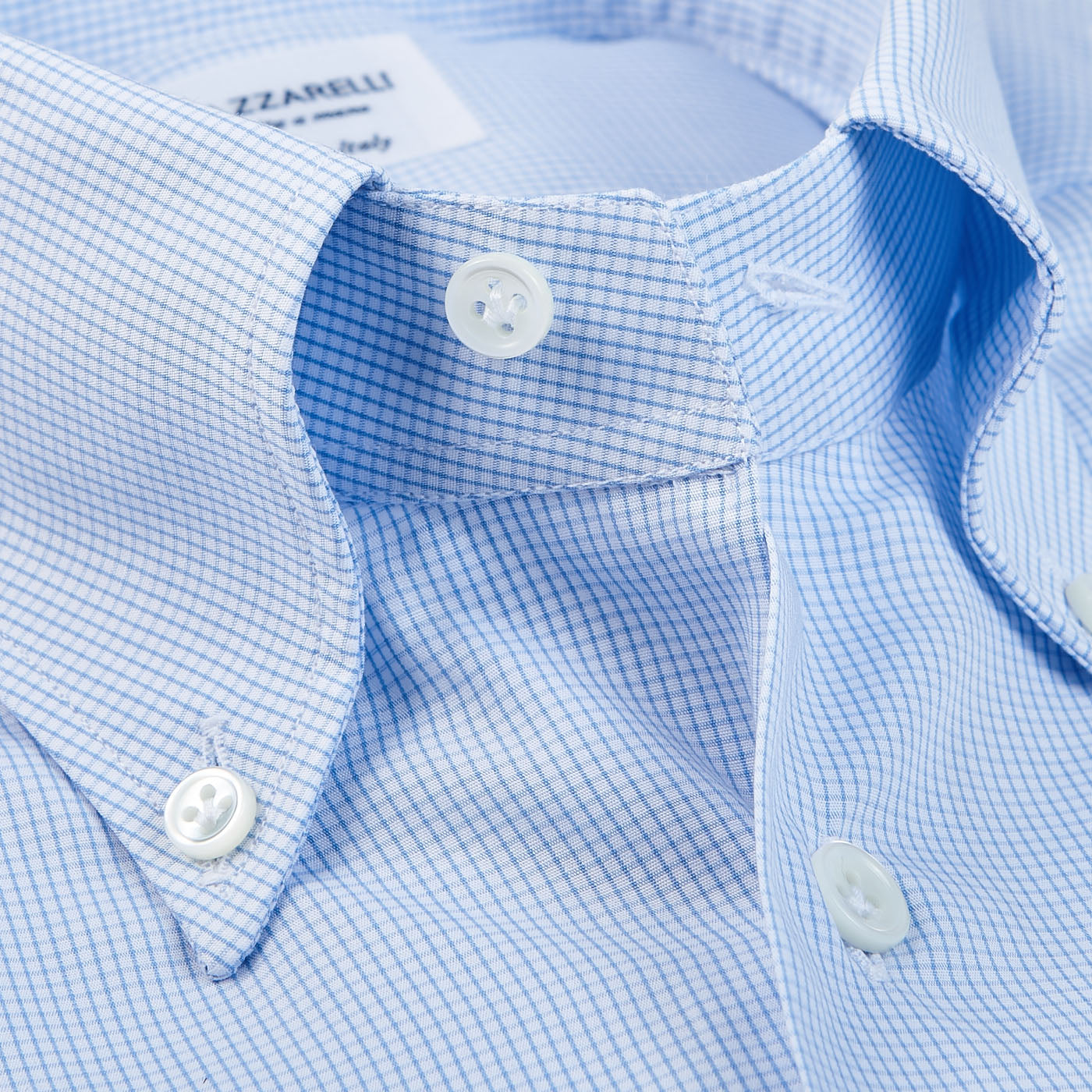 Mazzarelli Light Blue Checked Regular BD Shirt Open