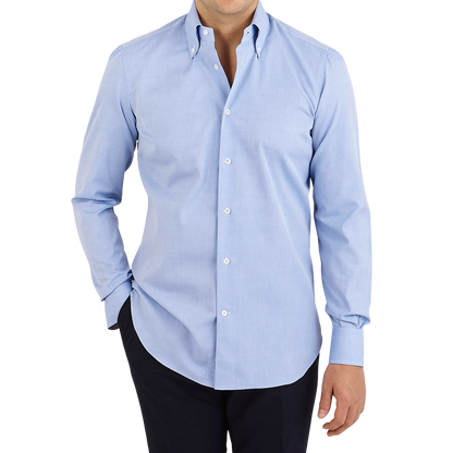 Mazzarelli Light Blue Royal Oxford BD Regular Shirt Front
