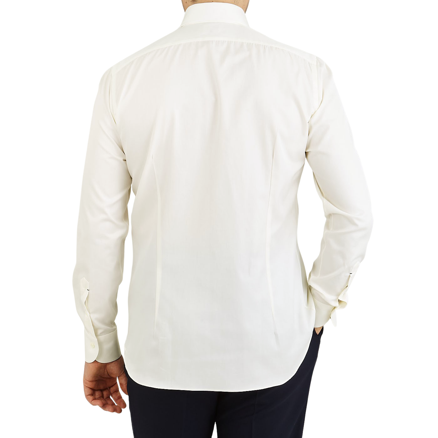 Mazzarelli Off White Cotton Twill BD Regular Shirt Back kopiera