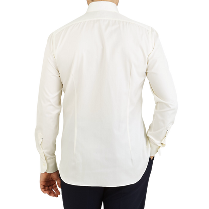 Mazzarelli Off White Cotton Twill BD Regular Shirt Back kopiera