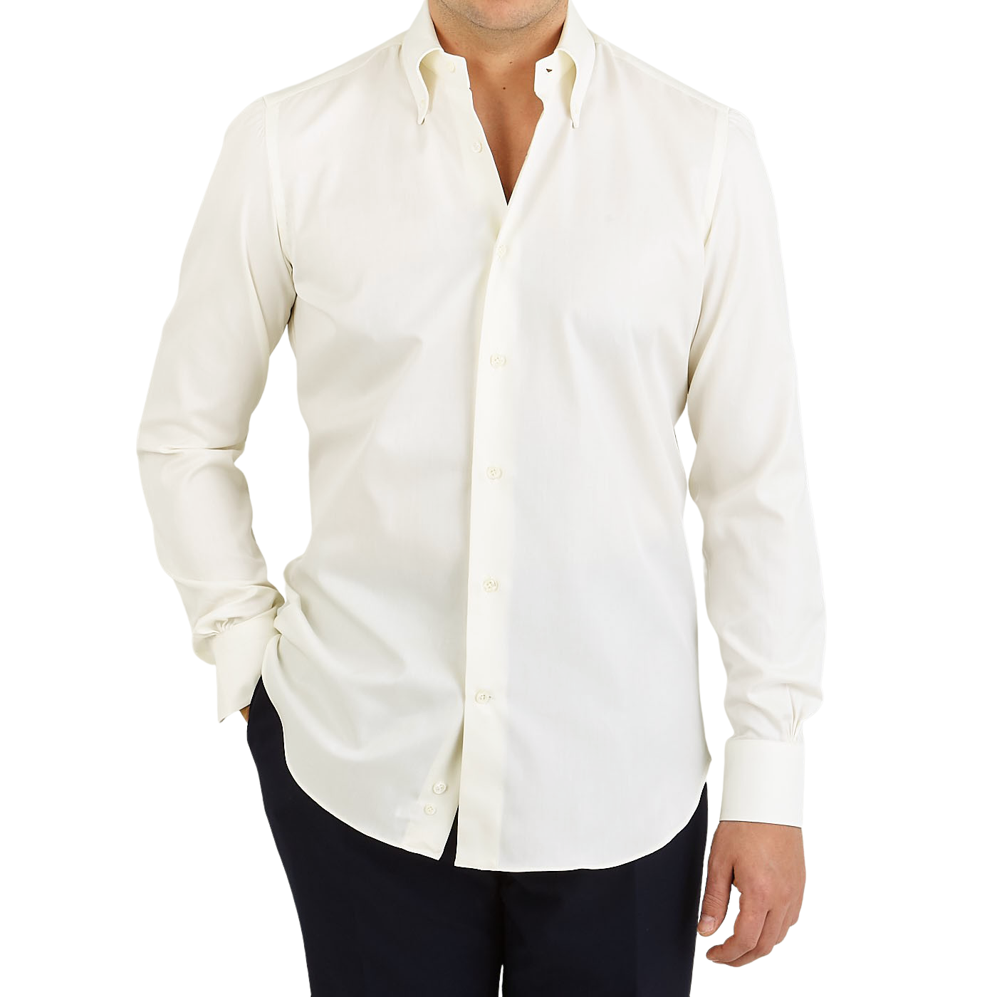 Mazzarelli Off White Cotton Twill BD Regular Shirt Front kopiera