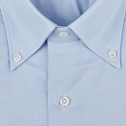 Mazzarelli Sky Blue Houndstooth Button Down Regular Fit Shirt Fabric