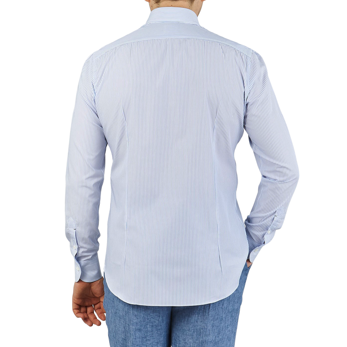 Mazzarelli White Blue Pin Striped BD Regular Shirt Back