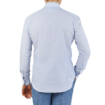 Mazzarelli White Blue Pin Striped BD Regular Shirt Back