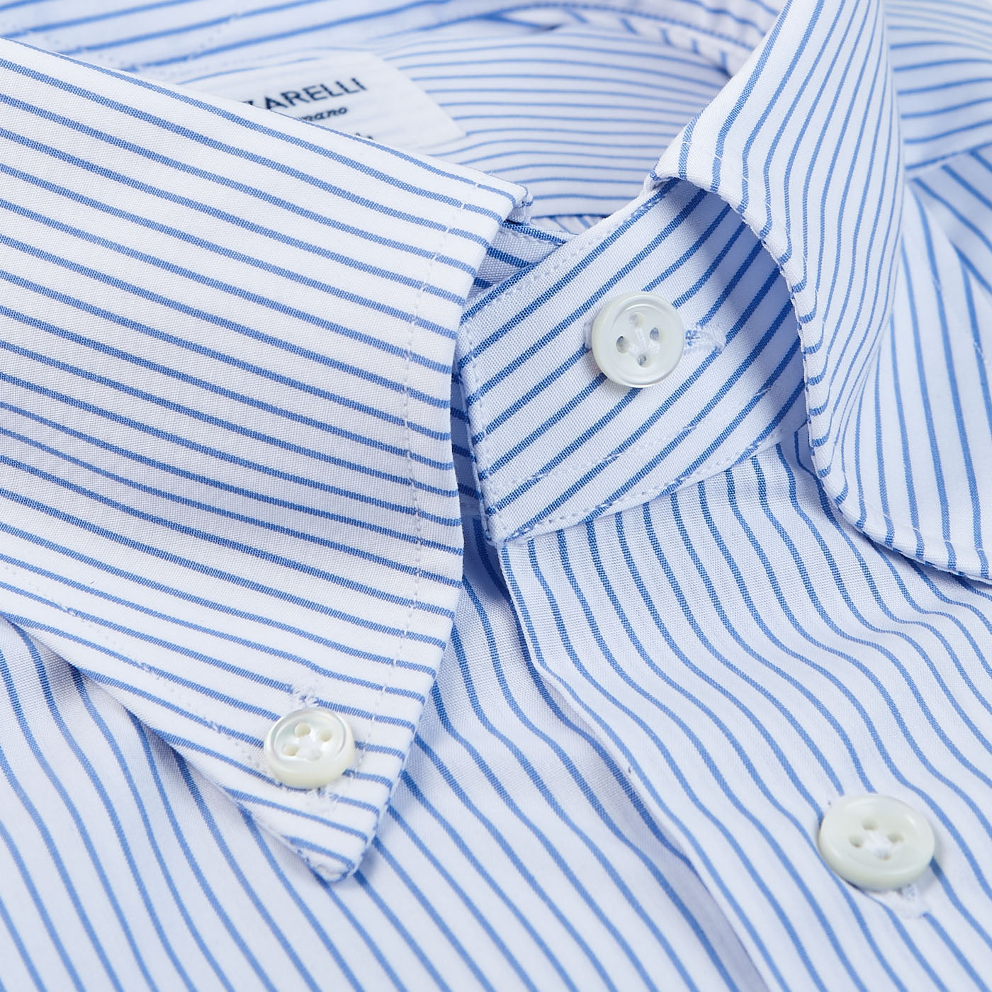 Mazzarelli White Blue Pin Striped BD Regular Shirt Collar