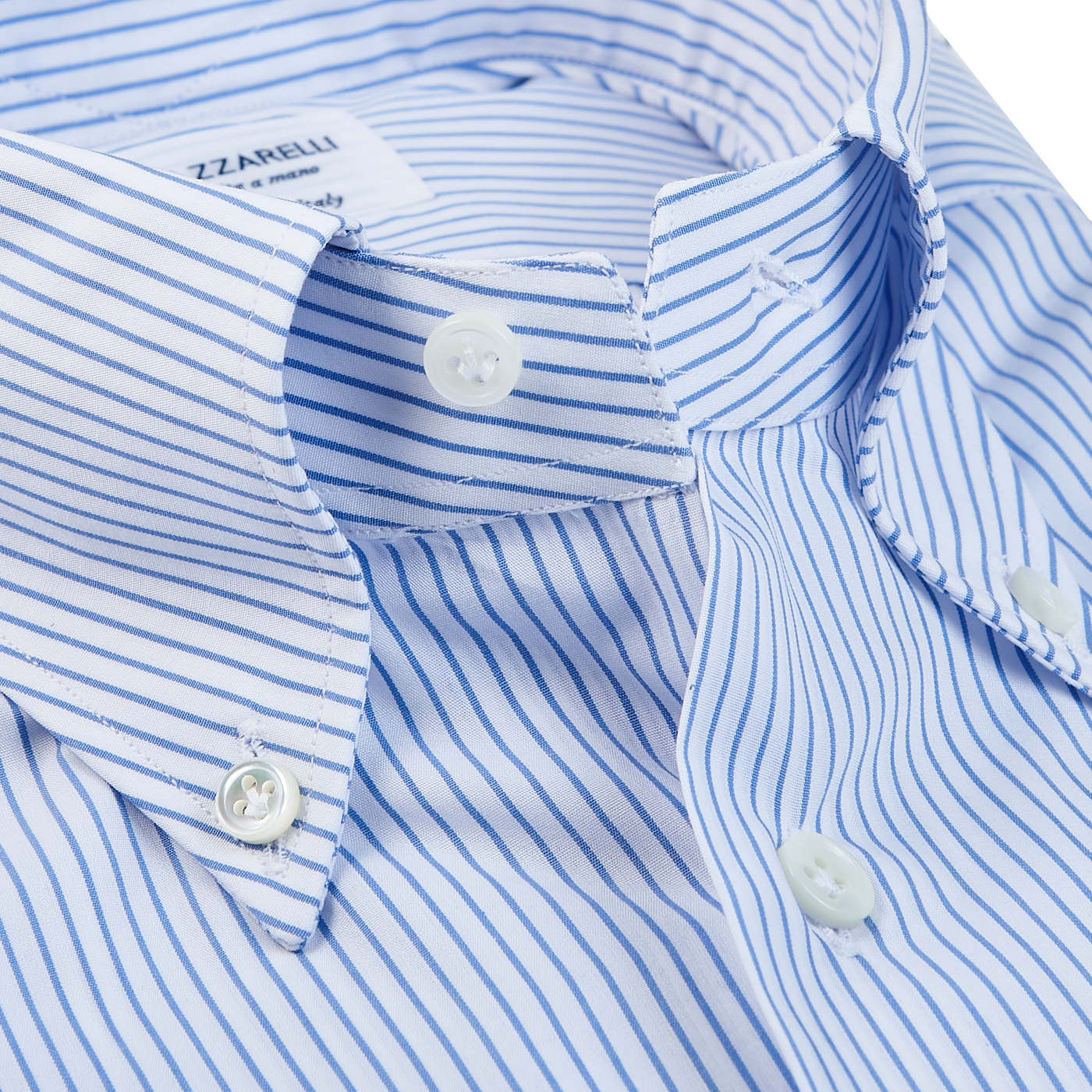 Mazzarelli White Blue Pin Striped BD Regular Shirt Open