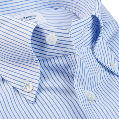 Mazzarelli White Blue Pin Striped BD Regular Shirt Open