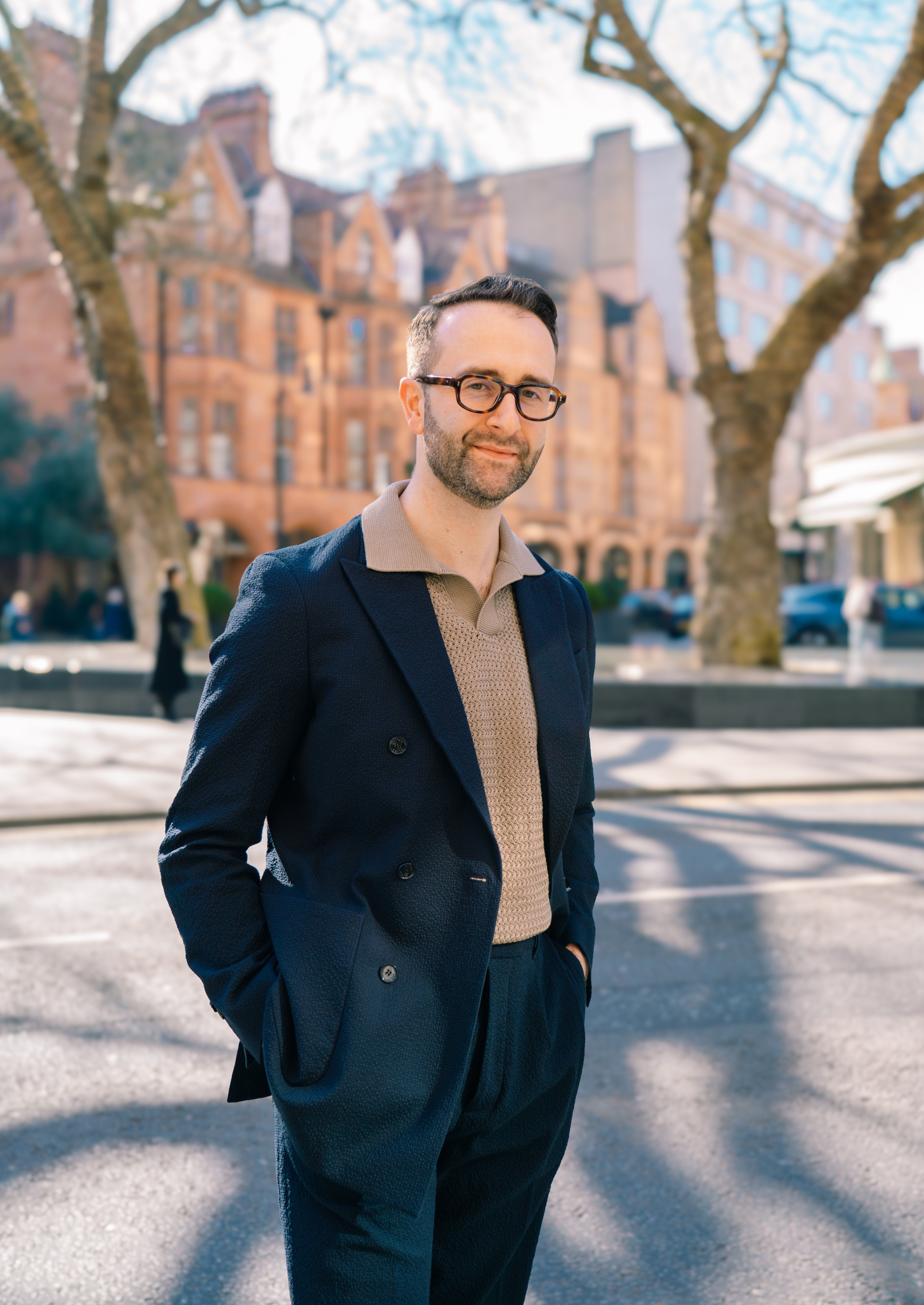 Navy Blue Stretch Seersucker DB Suit Jacket
