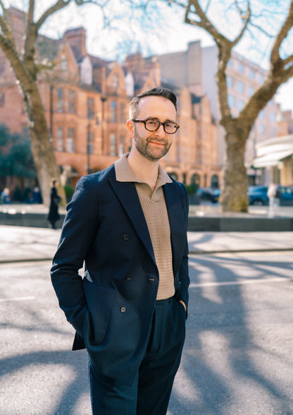 Navy Blue Stretch Seersucker DB Suit Jacket