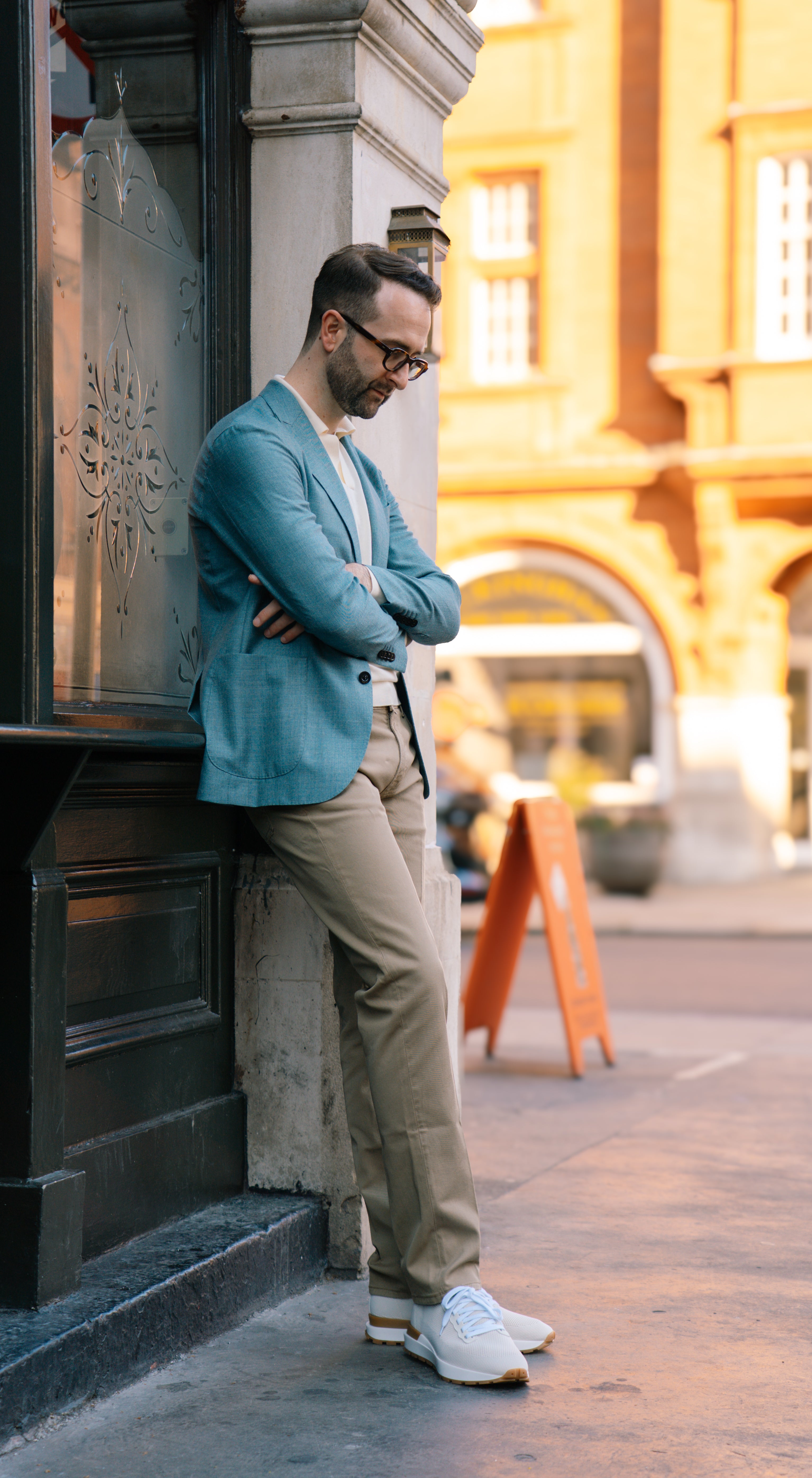 Beige Cotton/Linen 5 pocket trousers