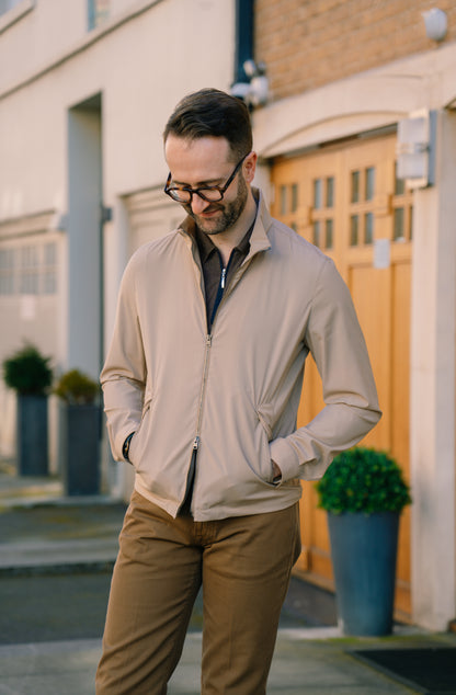 Beige Wool Blend Zip Blouson