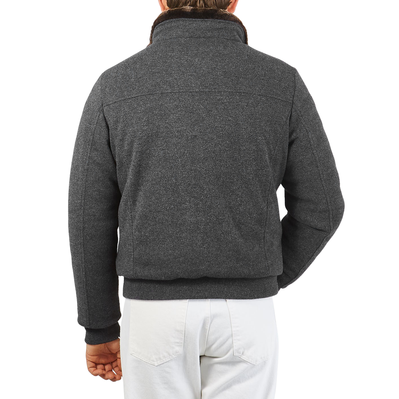 Moorer Grey Wool Cashmere Down Padded Bomber Jacket Back