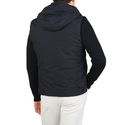 Moorer Navy Blue Down Padded Knitted Sleeve Bomber BackMoorer Navy Blue Down Padded Knitted Sleeve Bomber Back
