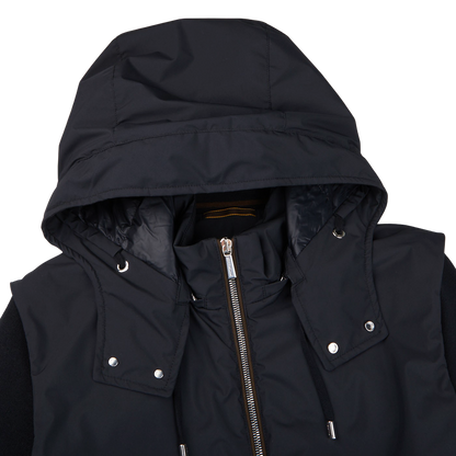 Moorer Navy Blue Down Padded Knitted Sleeve Bomber Edge
