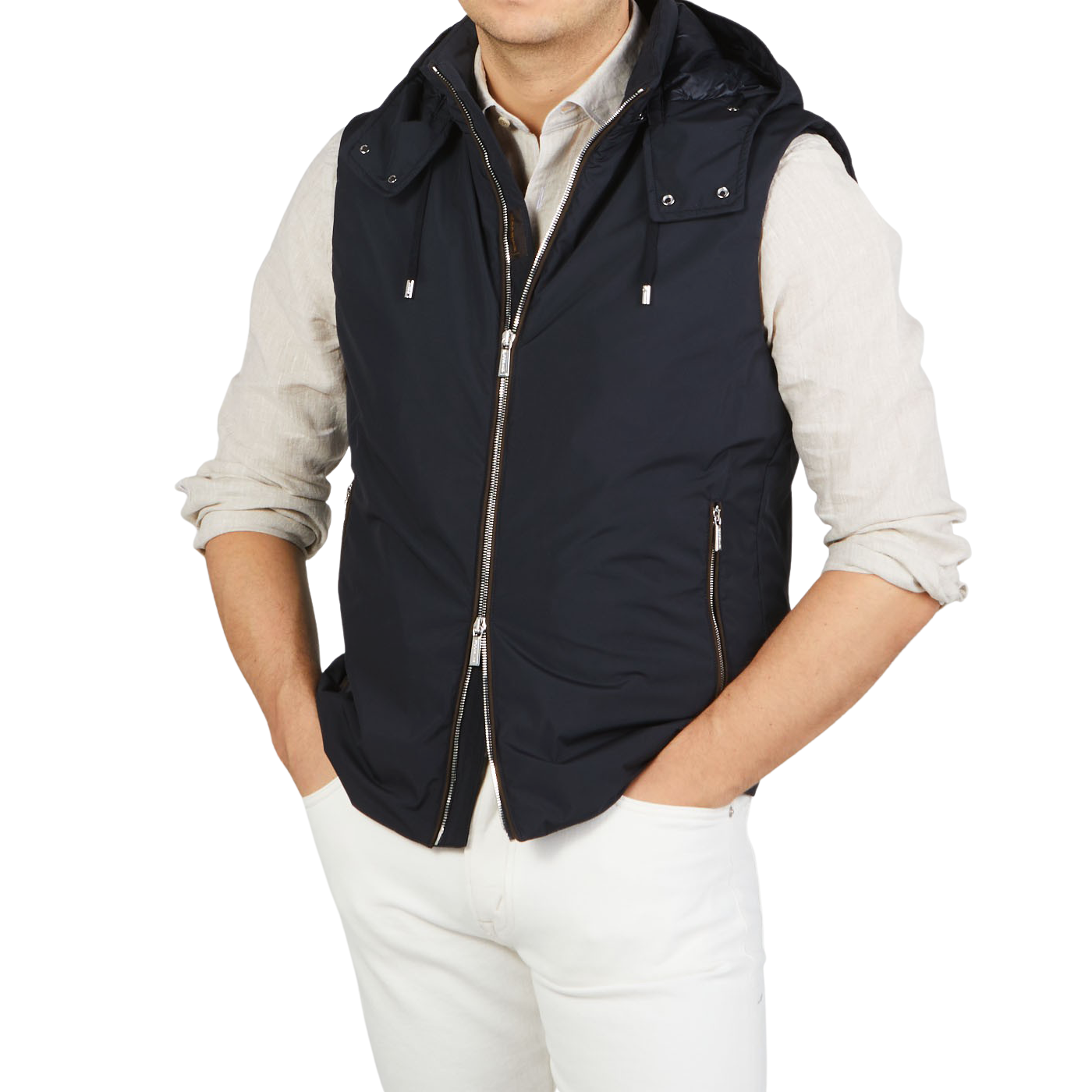 Navy Blue Down Padded Knitted Sleeve Bomber