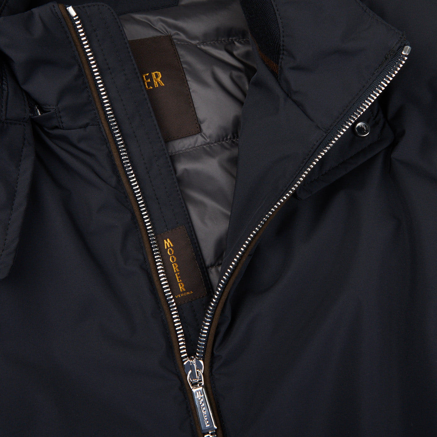Moorer Navy Blue Down Padded Knitted Sleeve Bomber Open