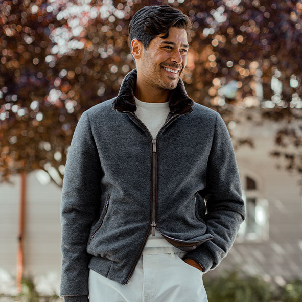 Grey Wool Cashmere Down Padded Blouson