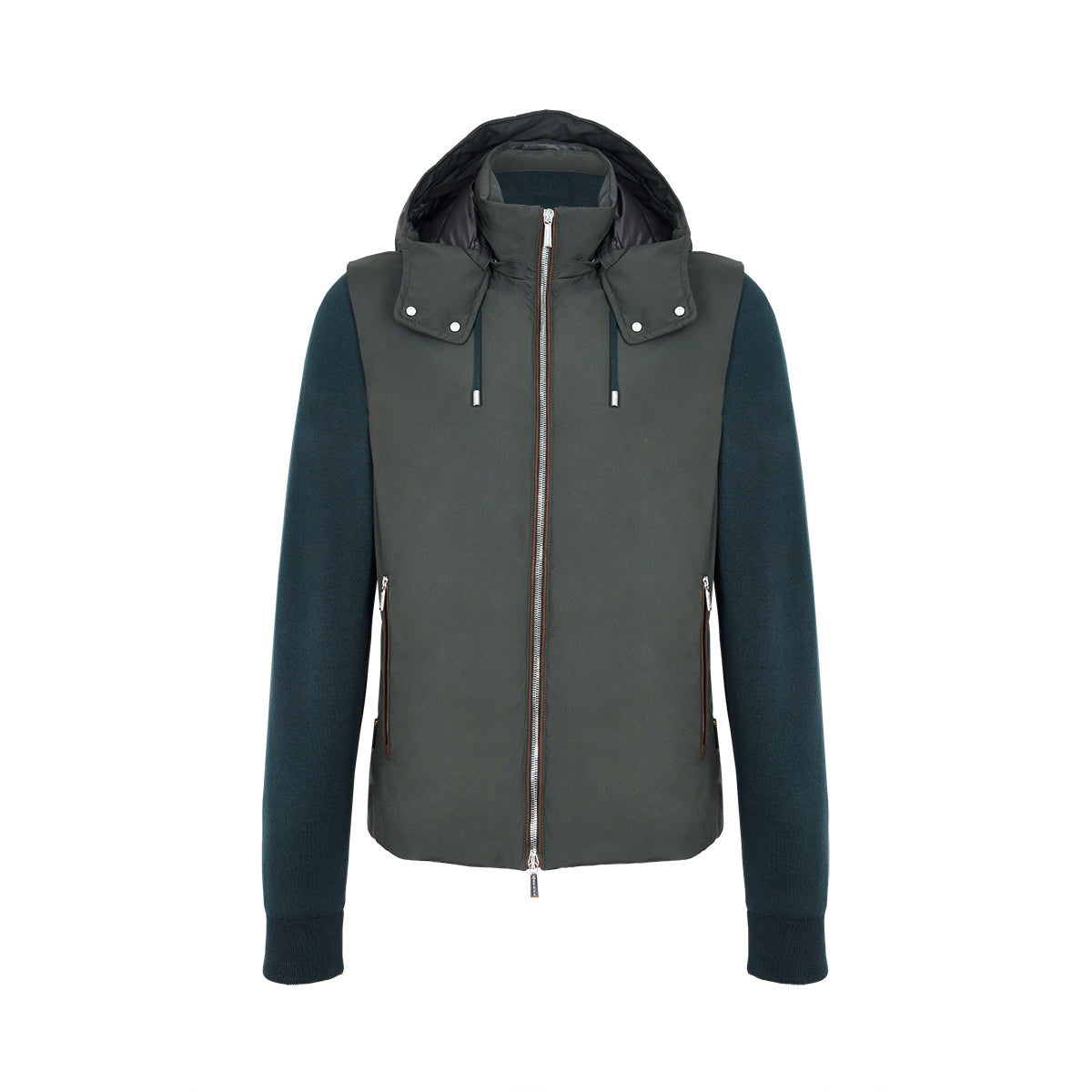 Dark Green Down Padded Knitted Sleeve Bomber