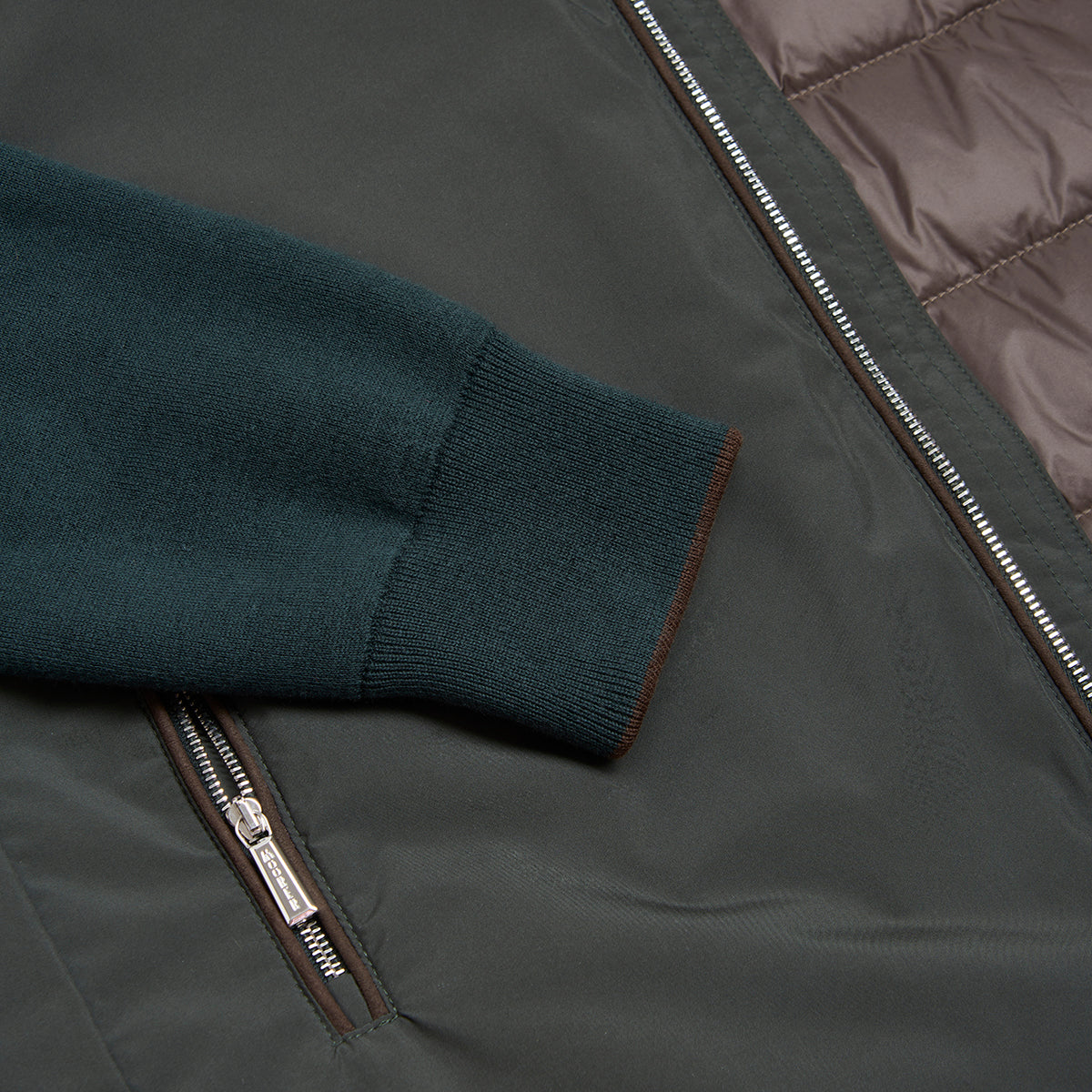 Dark Green Down Padded Knitted Sleeve Bomber