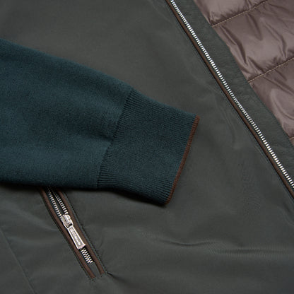 Dark Green Down Padded Knitted Sleeve Bomber