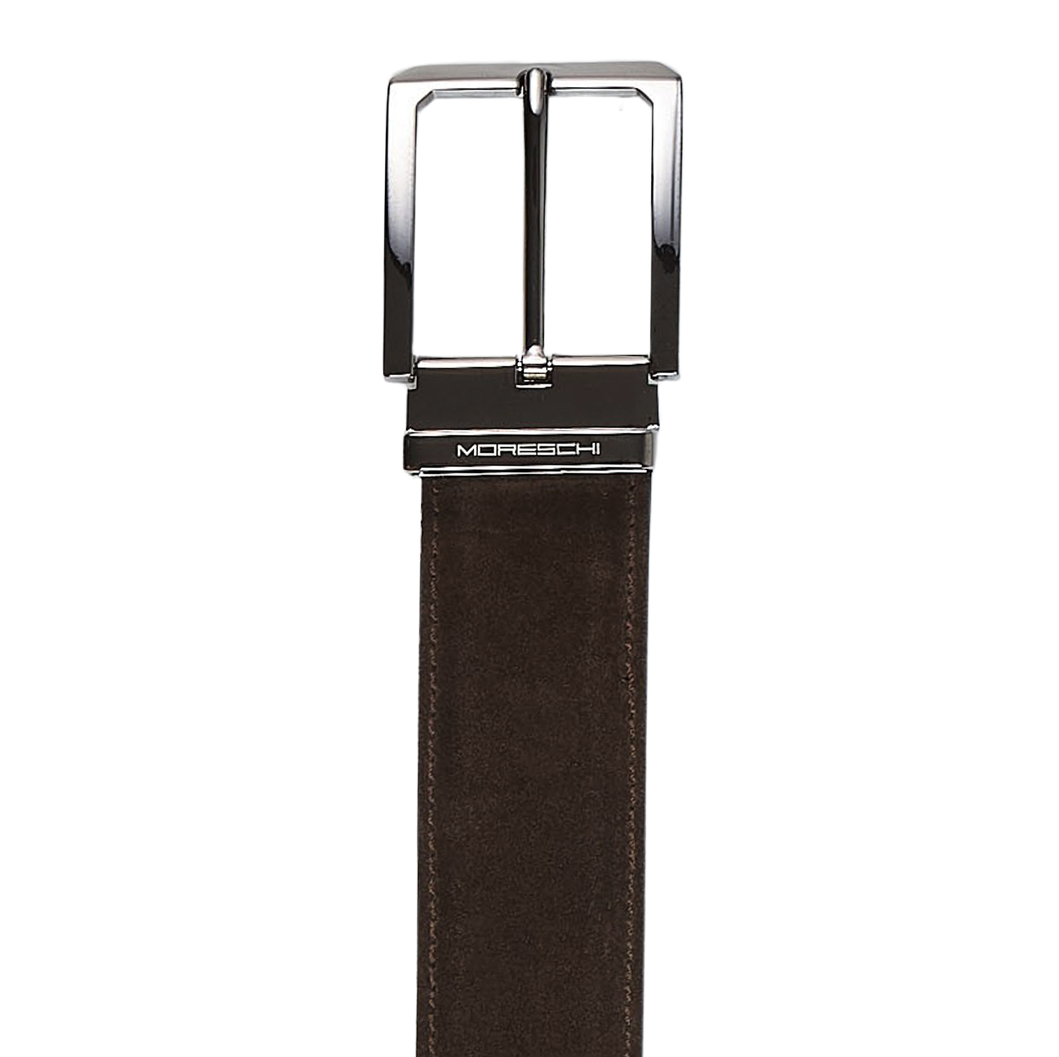 Moreschi Chocolate Brown Suede Leather 35mm Belt Buckle