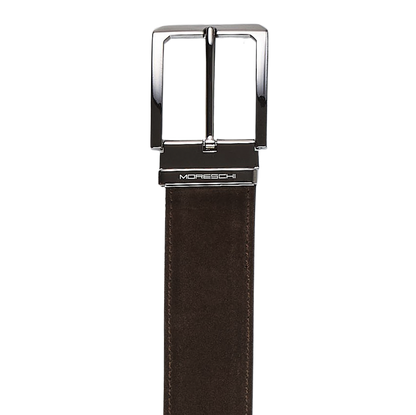 Moreschi Chocolate Brown Suede Leather 35mm Belt Buckle