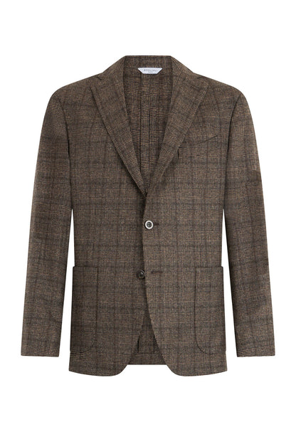 Brown checkered blazer on a white background