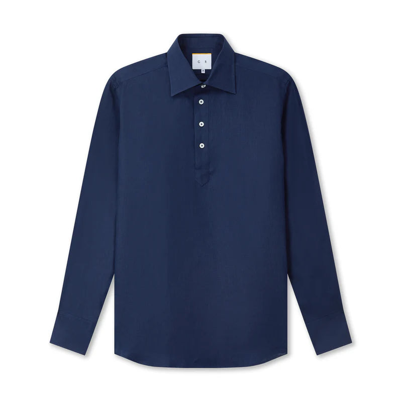 Navy Blue Linen Popover Shirt