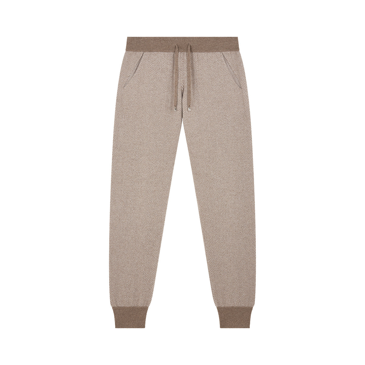 Beige/Brown Herringbone Wool Cashmere Jogger