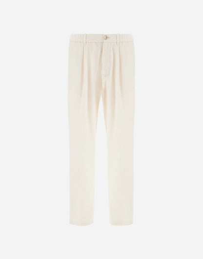 Beige Wool/Modal Melange Flannel Drawstring Resort Trousers