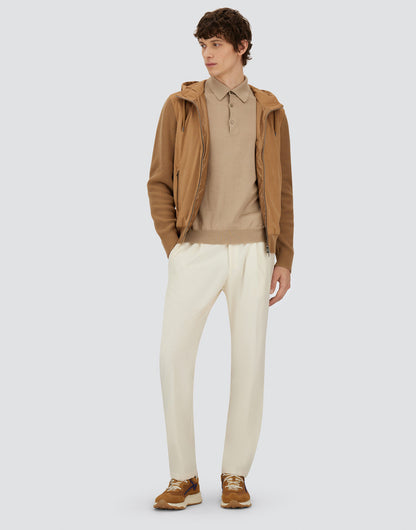 Beige Wool/Modal Melange Flannel Drawstring Resort Trousers