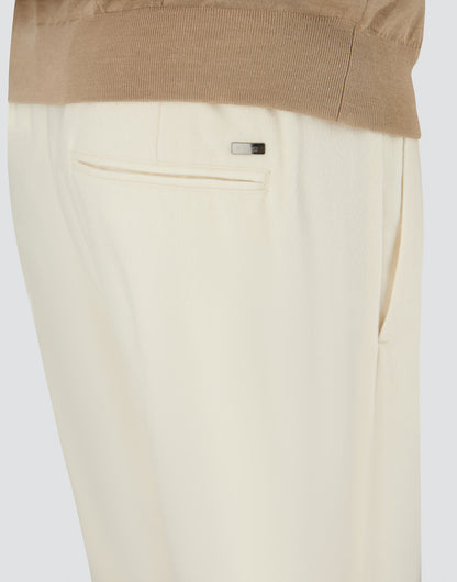 Beige Wool/Modal Melange Flannel Drawstring Resort Trousers
