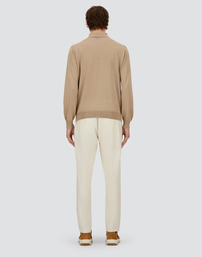 Beige Wool/Modal Melange Flannel Drawstring Resort Trousers