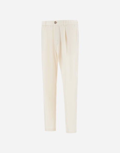 Beige Wool/Modal Melange Flannel Drawstring Resort Trousers