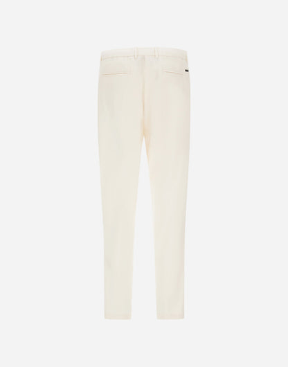Beige Wool/Modal Melange Flannel Drawstring Resort Trousers