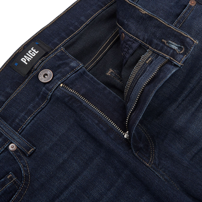 Paige Dark Blue Cotton Stretch Lennox Jeans Zipper