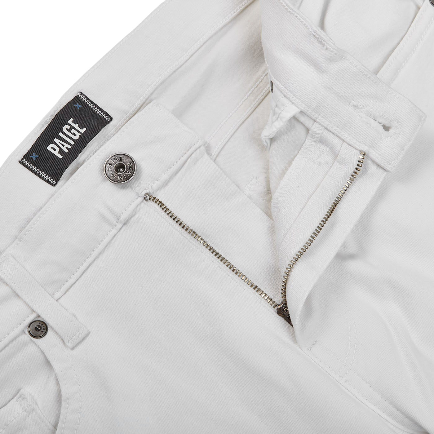 Paige White Icecap Cotton Stretch Lennox Jeans Zipper