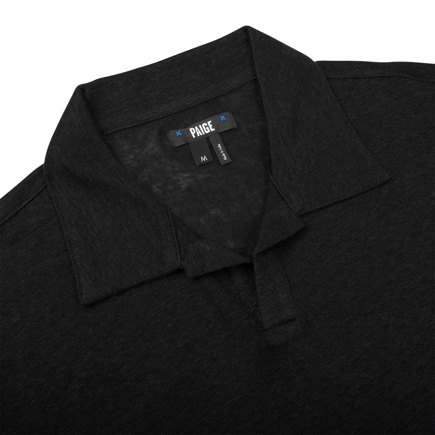 The breathable Paige black linen Capri collar polo shirt for men is made of linen.