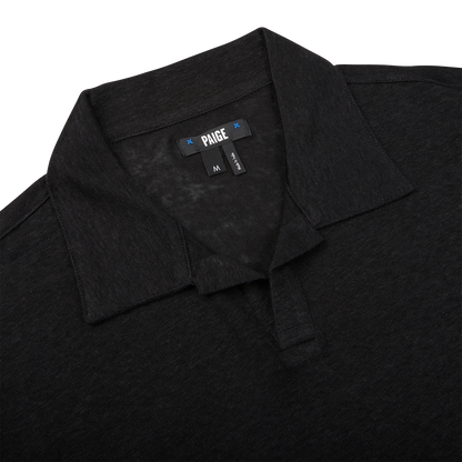 The breathable Paige black linen Capri collar polo shirt for men is made of linen.