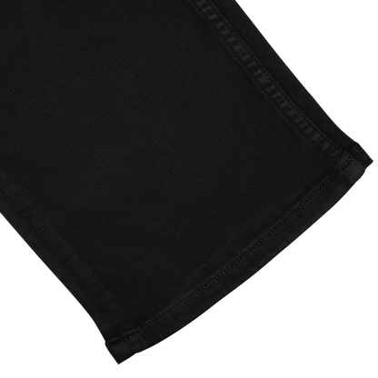 Black Shadow Cotton Transcend Normandie Jeans by Paige with a hem on a white background.