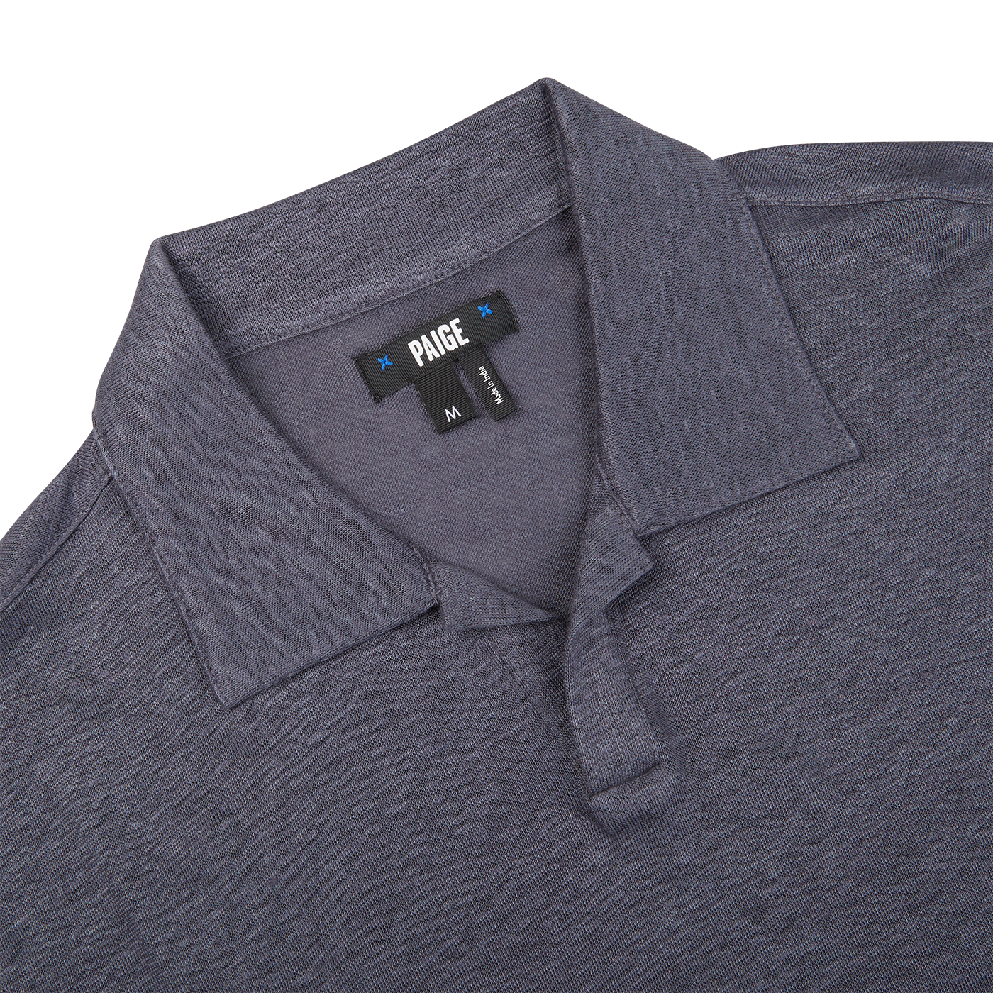 The breathable Paige Grey Blue Linen Capri Collar Polo Shirt for men is made of linen.