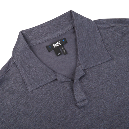 The breathable Paige Grey Blue Linen Capri Collar Polo Shirt for men is made of linen.